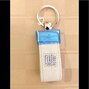 Ulysse Nardin White Leather Key Holder with Blue Accent and Crystal Square